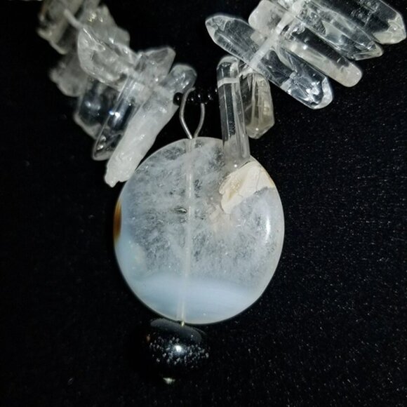 Quartz, Jet And White Agate Necklace - Picture 3 of 7